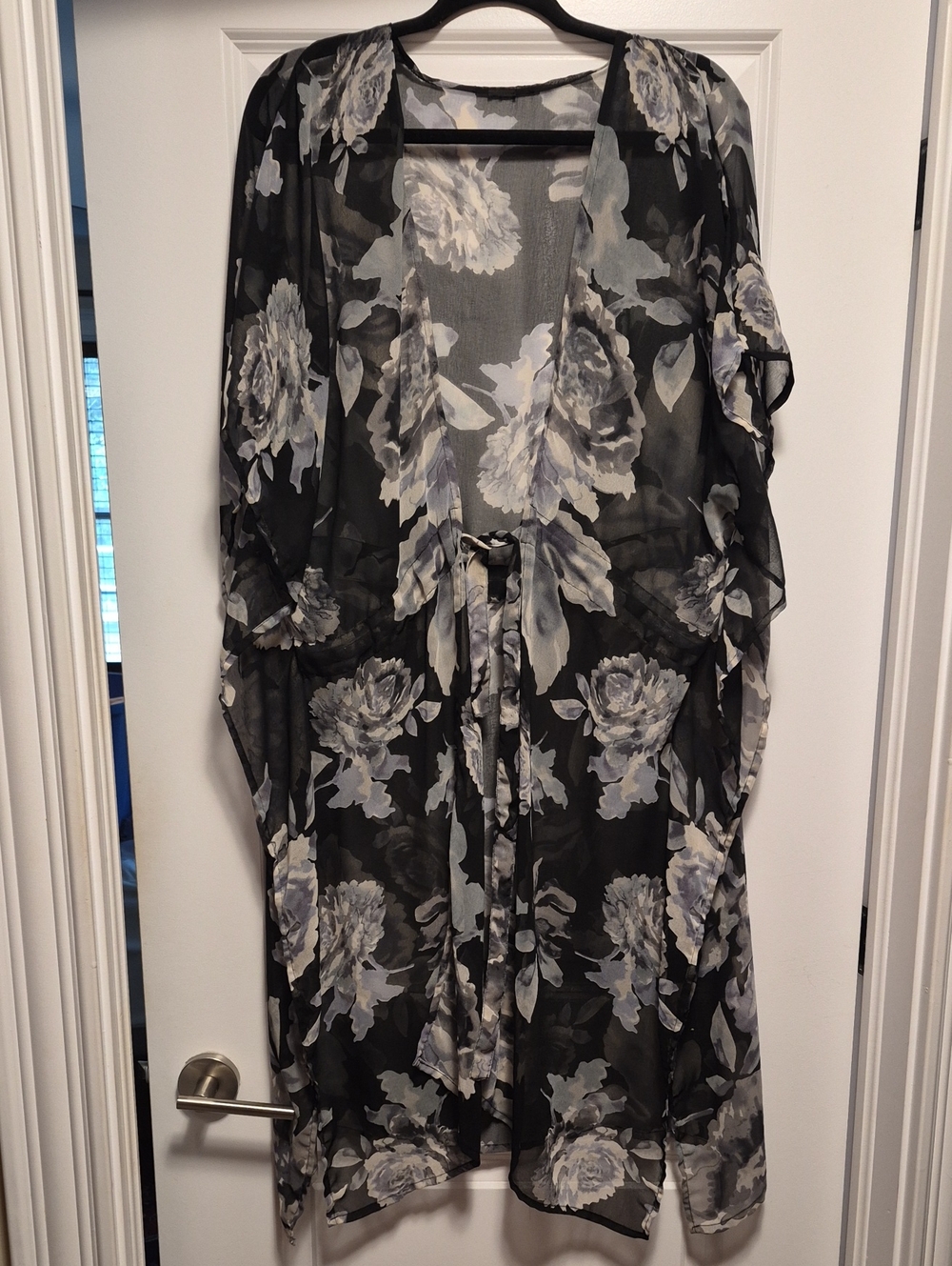Black Floral Sheer Kimono Cover-Up